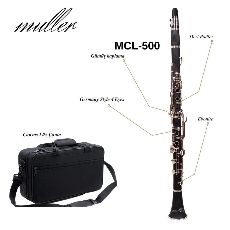 Müller Mcl-5000 Pro Gümüş+deri  Sol Klarnet 4 Gözlü