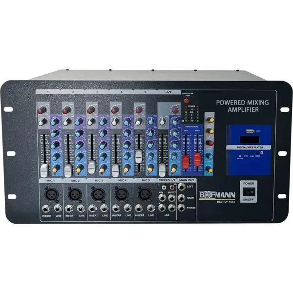 Bofmann SKM 1000SR 7 Kanal 2x500 Watt Yankı Efektli Stereo SMPS D Sınıfı Amfili Mikser