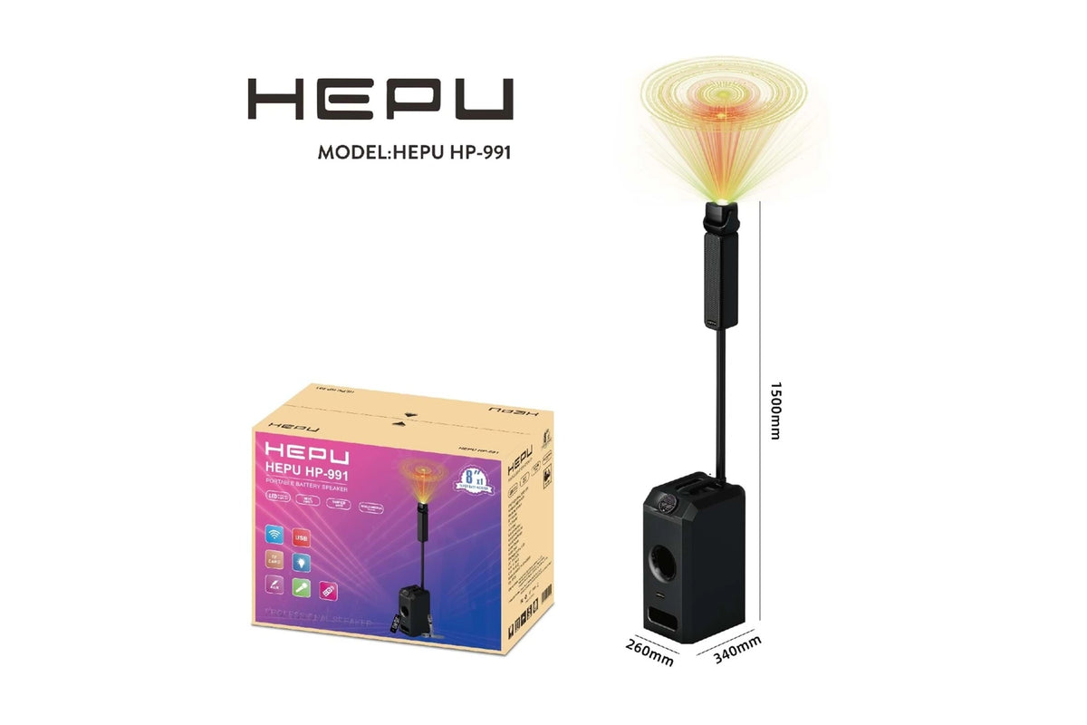HEPU HP-991 8 İnç 236W Profesyonel Taşınabilir Ses Sistemi – RGB Işıklı