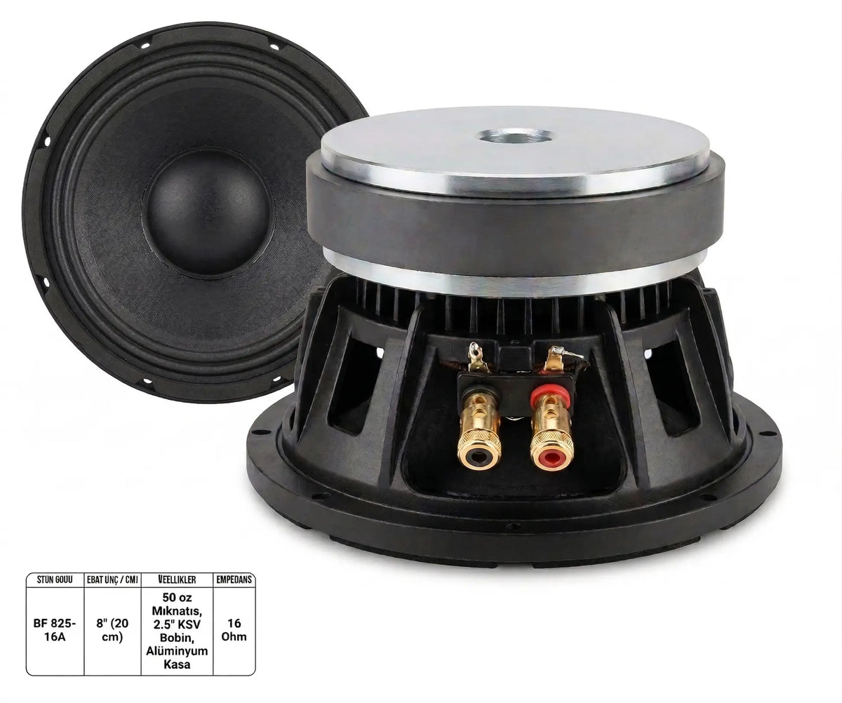 Bofmann BF 825-16A 8 İnç, Alüminyum Çerçeveli, 50 oz, 2,5 İnç KSV, 16 Ohm Çıplak Hoparlör