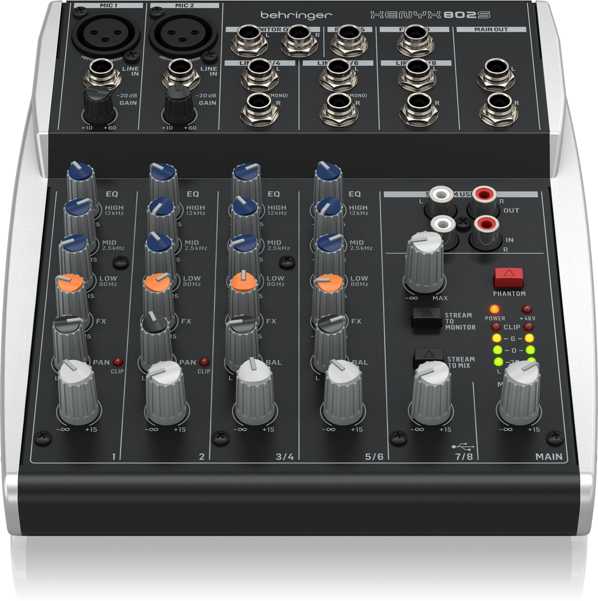 Behringer XENYX 802S Premium Analog 8-Input Mixer with USB Streaming Interface