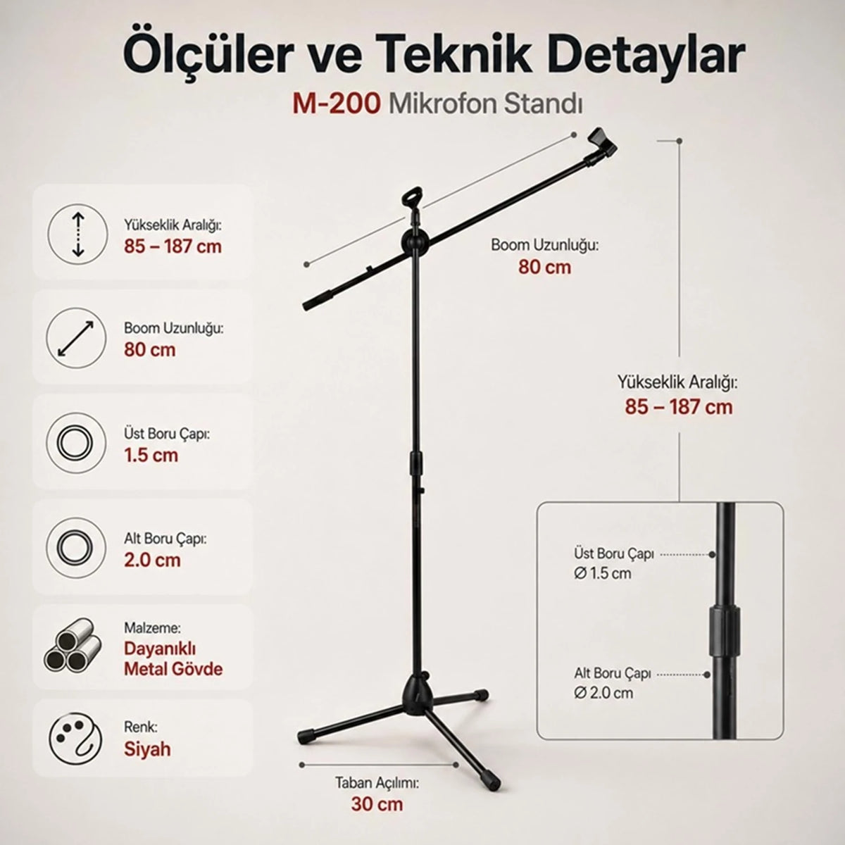 Tower M-200 Pro Akrobat Mikrofon Standı - Mikrofon Sehpası