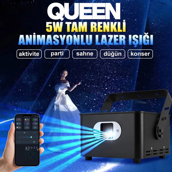 Queen 5W APP Kontrol Özellikli Renkli Sahne Lazer Işık Sistemi