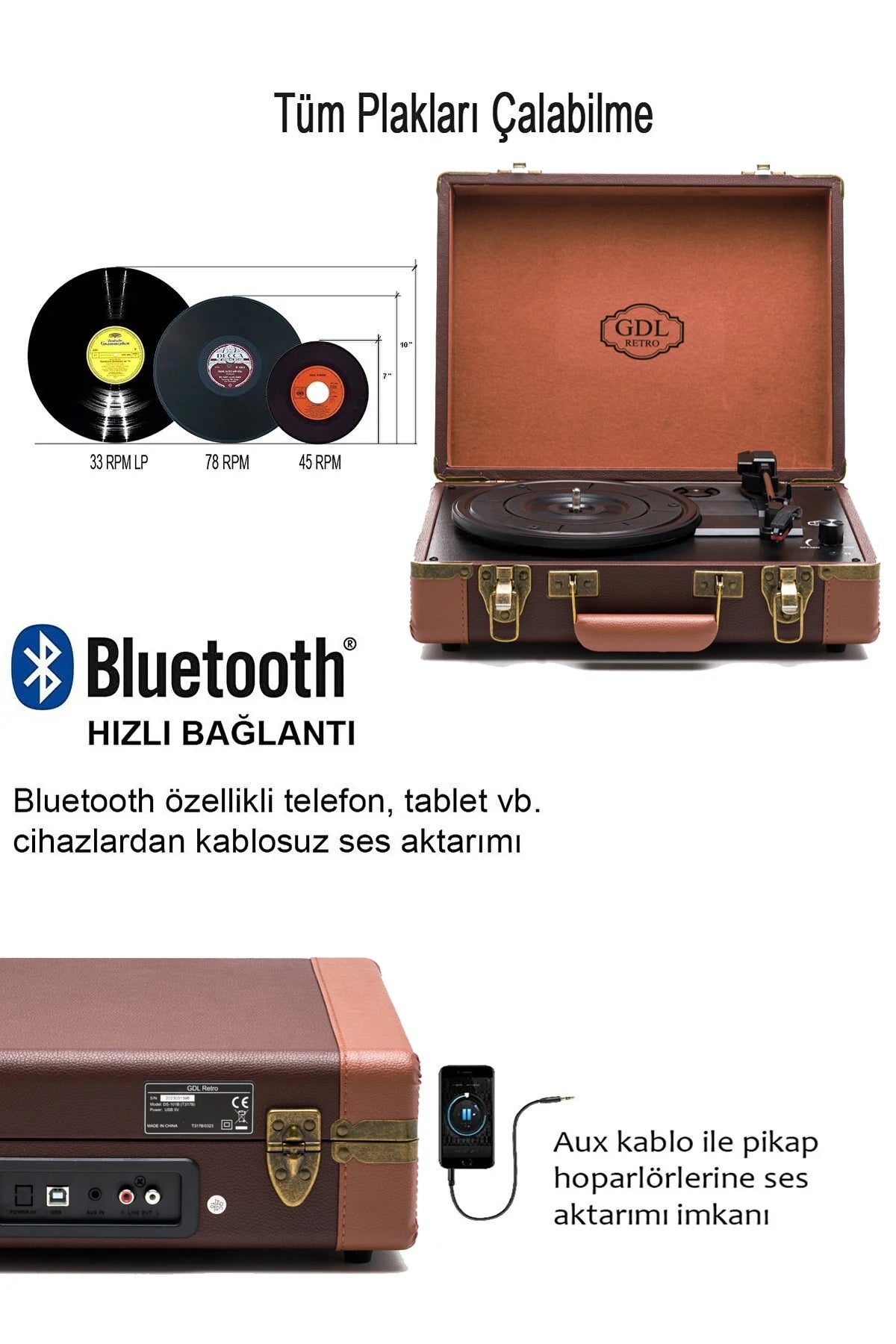 Gdl Retro Çanta Pikap T317B (Bluetooth Şarjlı) - Chocolate