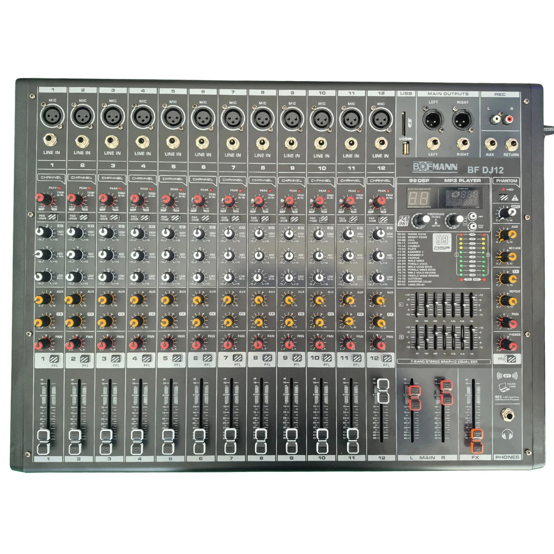 Bofmann BF-DJ12 12 Kanallı 2x350 Watt 99 DSP Efektli Bluetooth Ve USB Özellikli Amfili Mikser