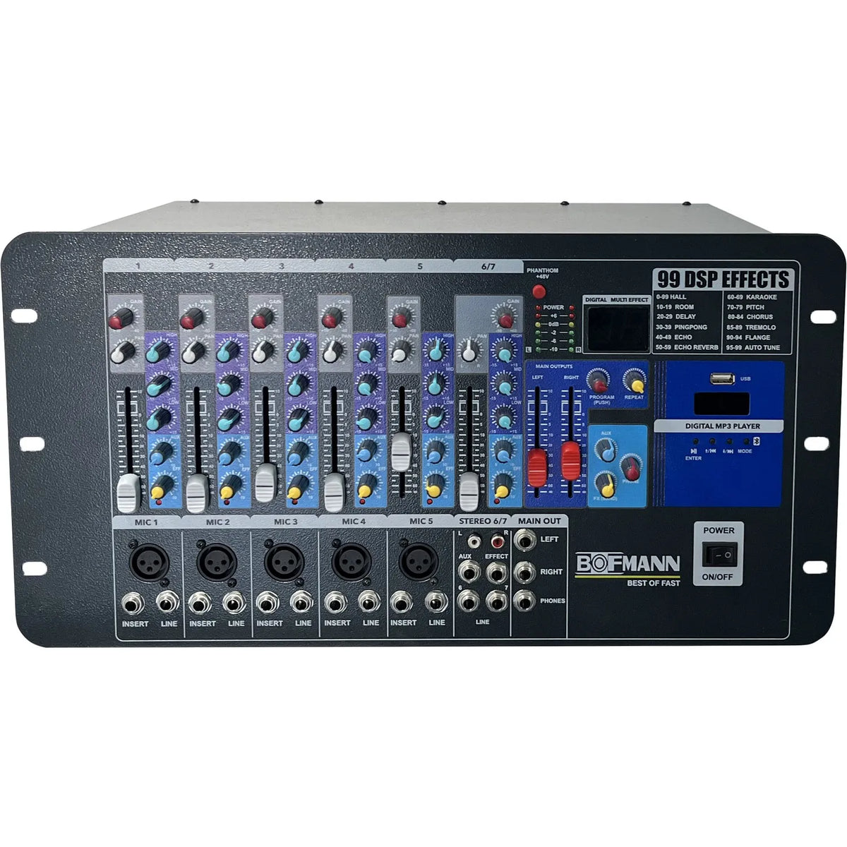 Bofmann TKM 1000STTR 7 Kanal 2x500 Watt Yankı Efektli Stereo Amfili Mikser