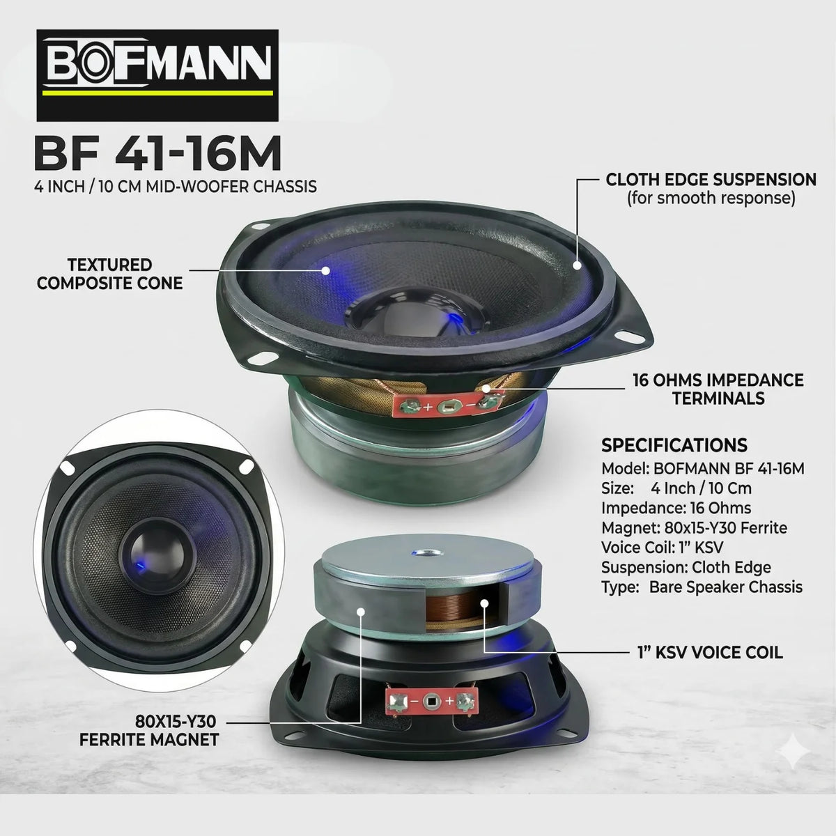 Bofmann BF 41-16M 4 İnç 16 Ohm Kumaş Kenarlı Çıplak Hoparlör