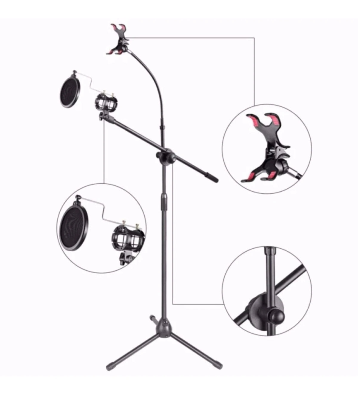 4B Mikrofon Sehpası ve Telefon Tutacağı ve Pop Filter ve Shockmount