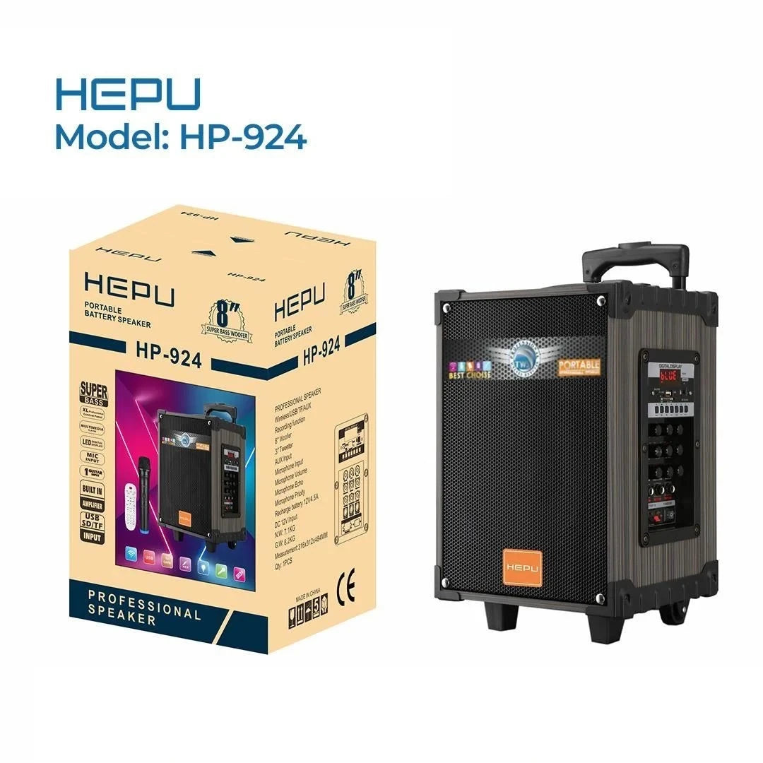HEPU HP-924 8 İnç 3 Kanallı Taşınabilir Şarjlı Hoparlör