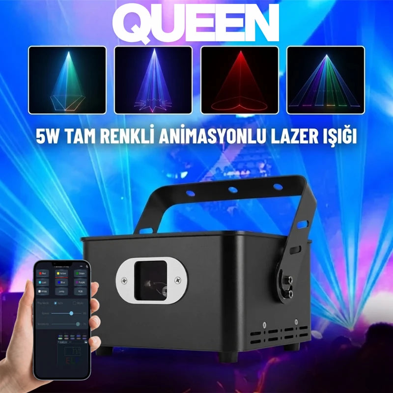 Queen 5W APP Kontrol Özellikli Renkli Sahne Lazer Işık Sistemi