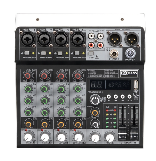 Bofmann BF-MH4 4-Channel 99 DSP Effect Mixer with HPF, Non-Powered