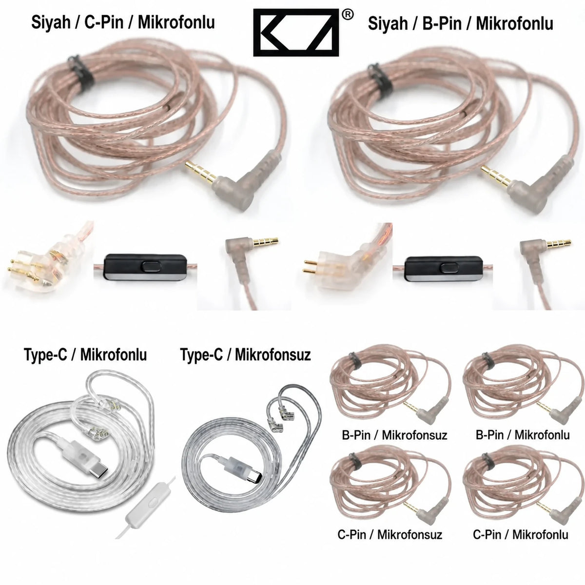 KZ EDX Uyumlu Type-c/Aux mikrofonlu/mikrofonsuz kablo