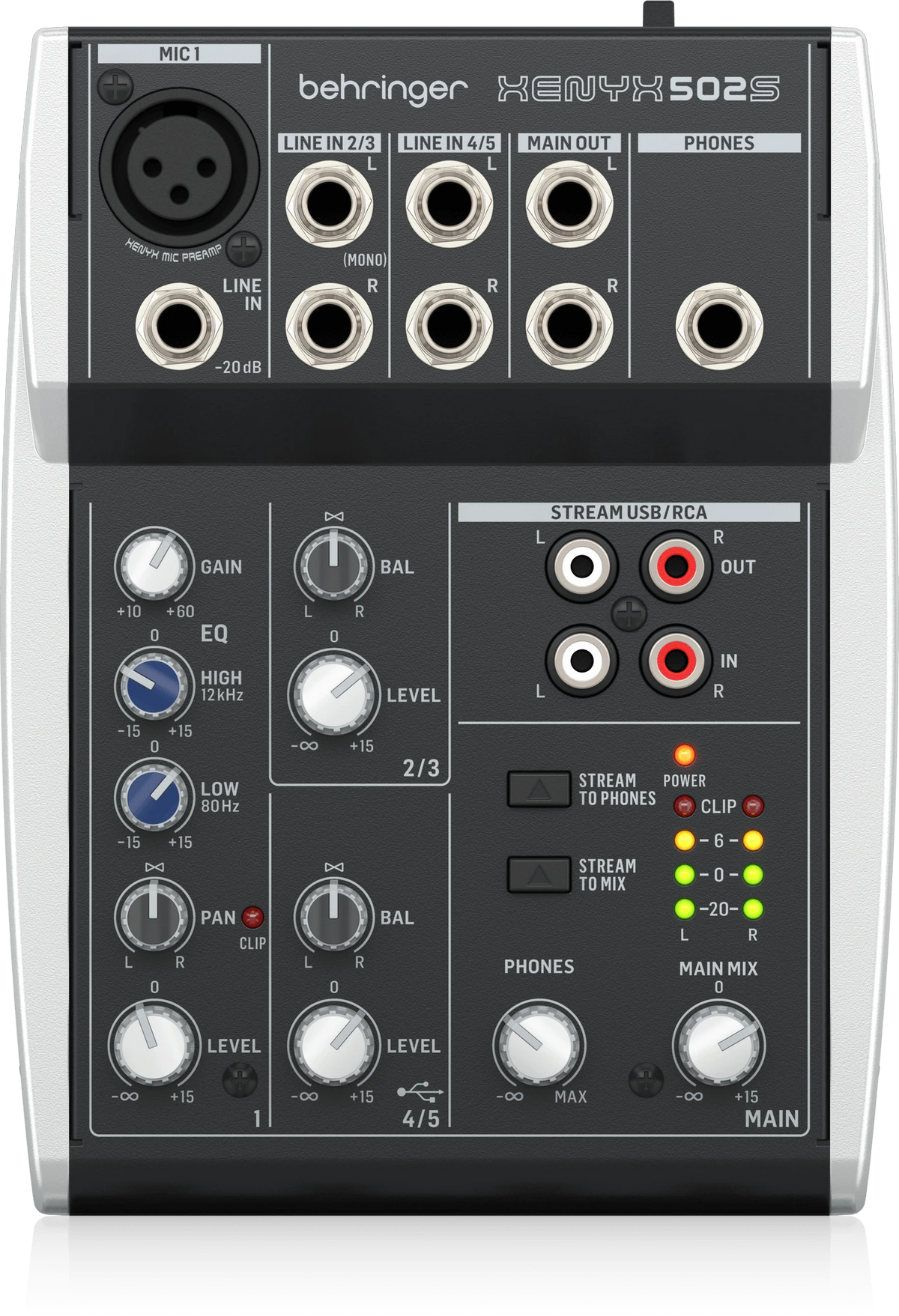 Behringer XENYX 502S Premium Analog 5-Input Mixer with USB Streaming Interface