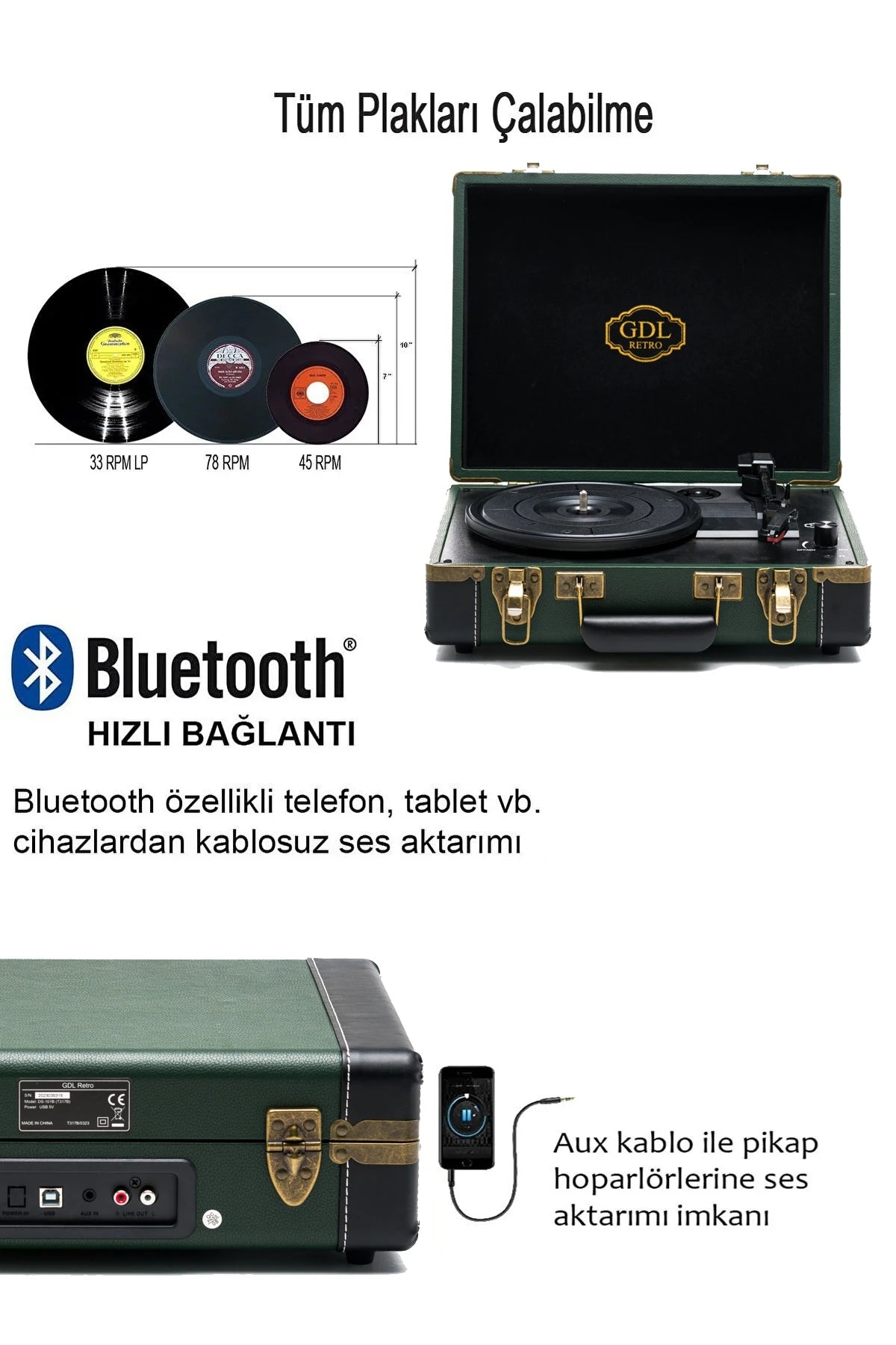 Gdl Retro Çanta Pikap T317B Yeşil (Bluetooth Şarjlı) - Elite