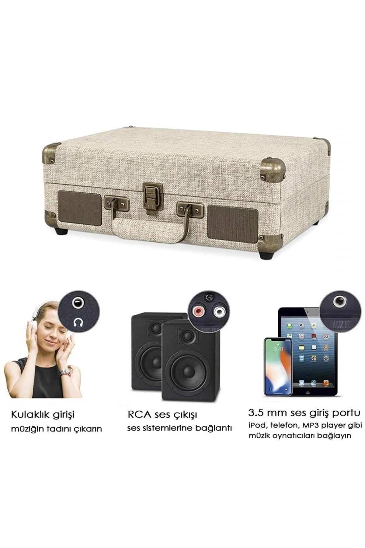 Record Master Retro Pikap – Bluetooth Özellikli – Özel Kumaş Kaplama – Tüm Plakları Çalabilme